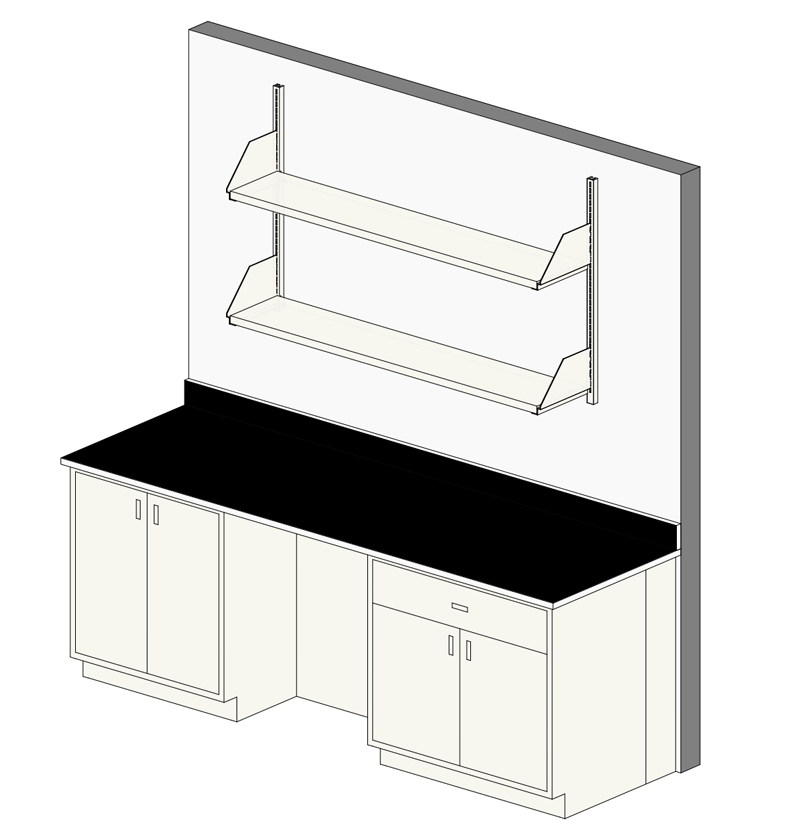 8’ Laboratory Bench with Wall Shelf