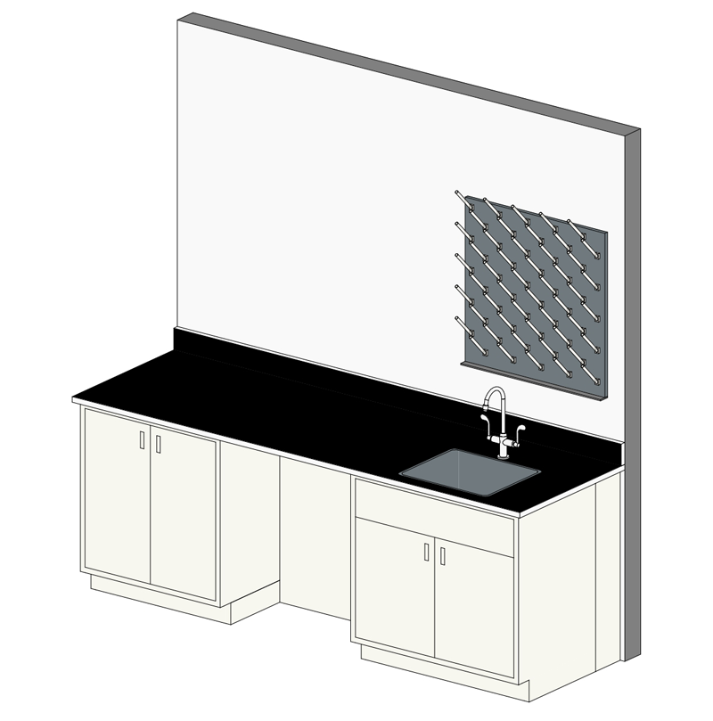 8’ Laboratory Bench with Epoxy Sink, Faucet & 30” Pegboard